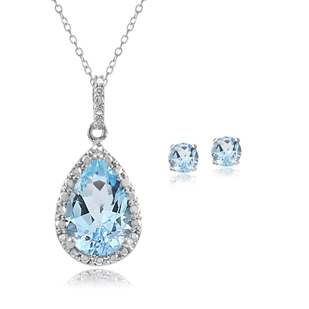 B. BRILLIANT Sterling Silver Gemstone Teardrop Necklace & Stud Earrings Gift Jewelry Set for Women – product photo (Jewe