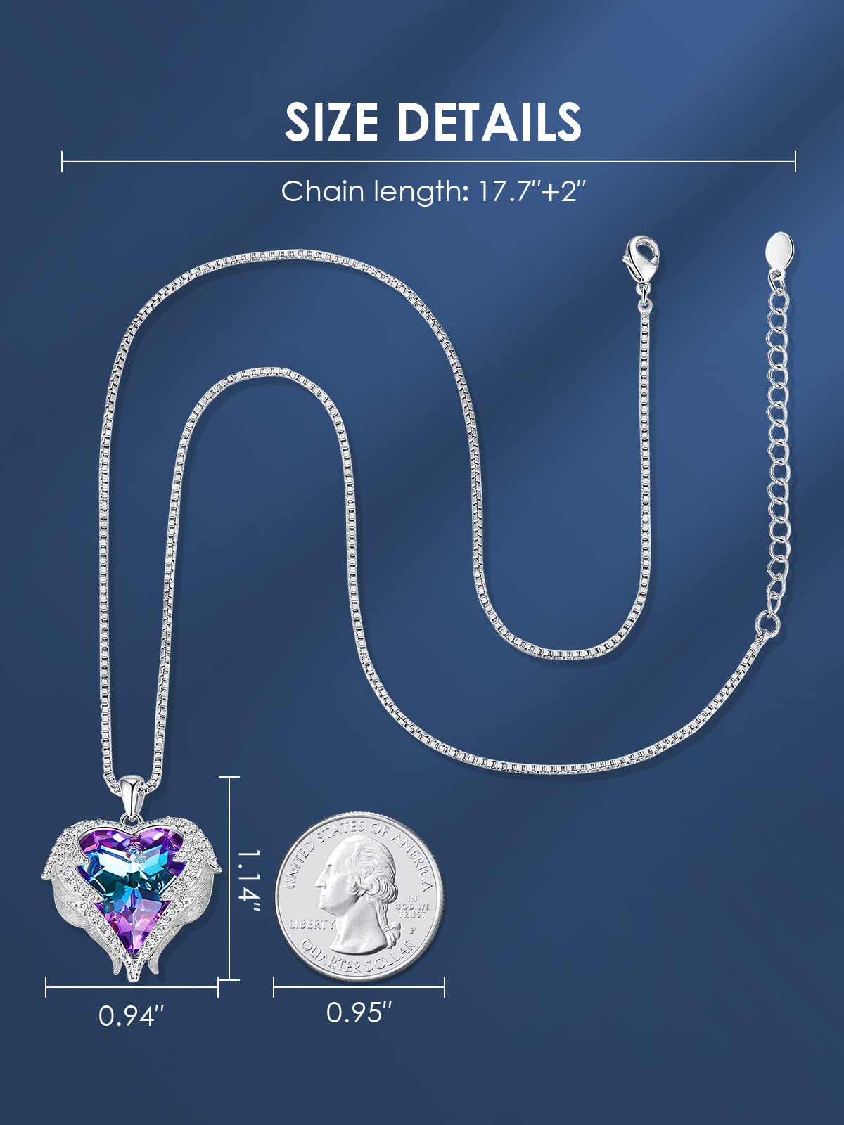 CDE Angel Wings Heart Birthstone Pendant Necklace Gift for Women – full view