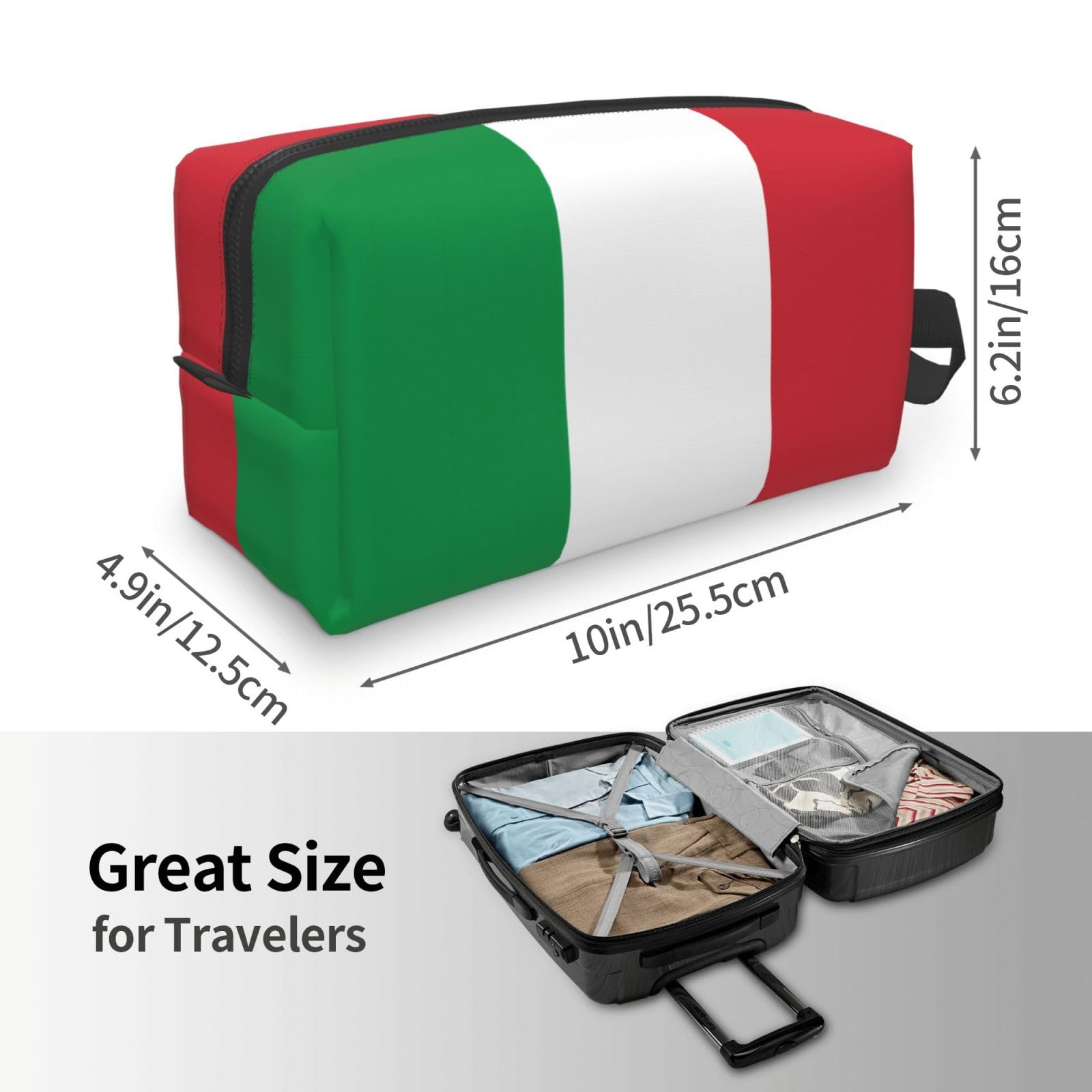 SXZVVBN Italian flag large capacity travel toiletry bag with durable Oxford cloth, makeup organizer, and cosmetic pouch for travel.