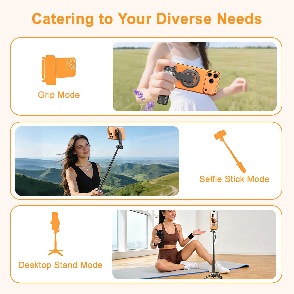 XO Upgrated 5-in-1 Magnetic Selfie Stick with Remote for Cell Phone 360° Rotation.Can Transforms into Mini Tripod/Camera