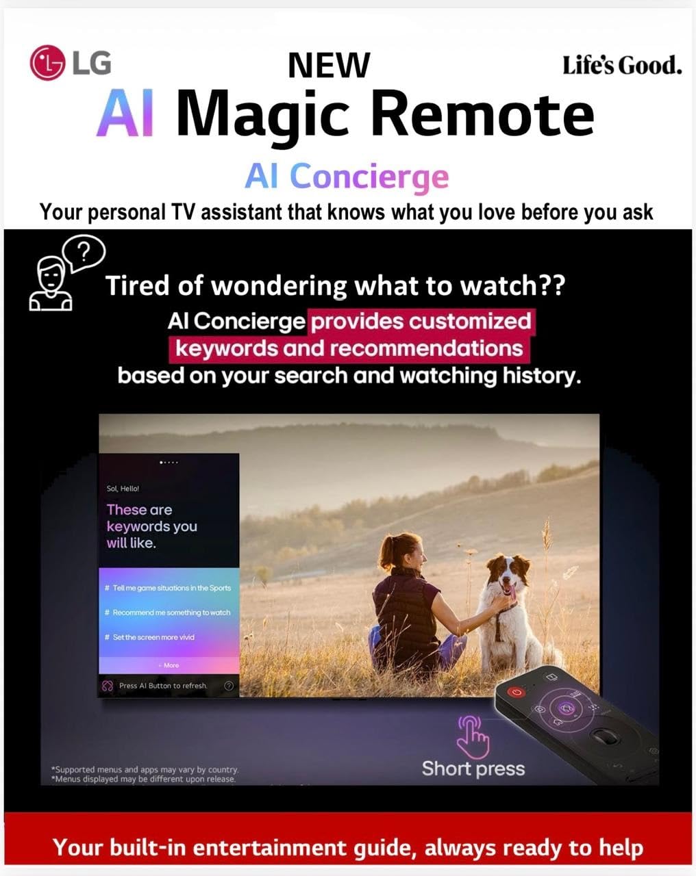 Amazon Renewed LG Original AI Magic Remote Control for All LG TVs: OLED, QNED, UHD, LED (Renewed) – back view and specif