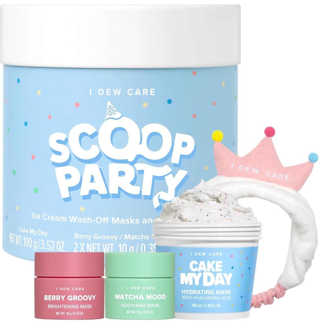 I DEW CARE Scoop Party Wash Off Face Mask Set with Headband, - Product Imagery