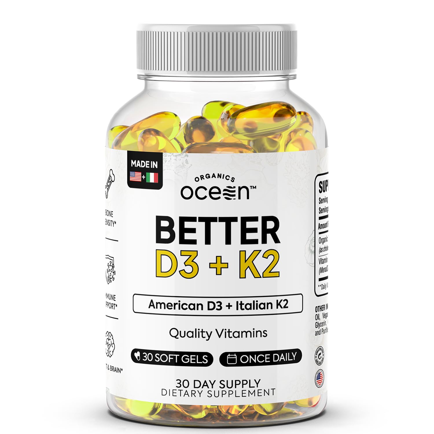 Organics Ocean Better D3 + K2-100% Organic Vitamin D3 and K2 - Product Imagery