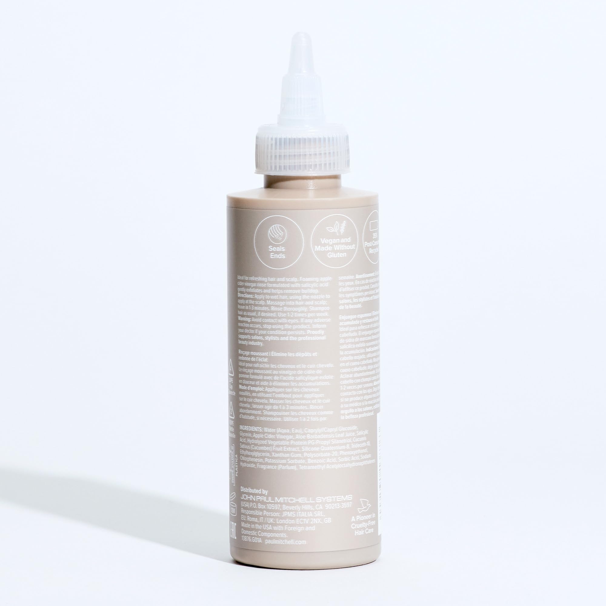 Paul Mitchell Foaming ACV Rinse shampoo for all hair types in 5.1 oz bottle, with foaming and apple cider vinegar formula.
