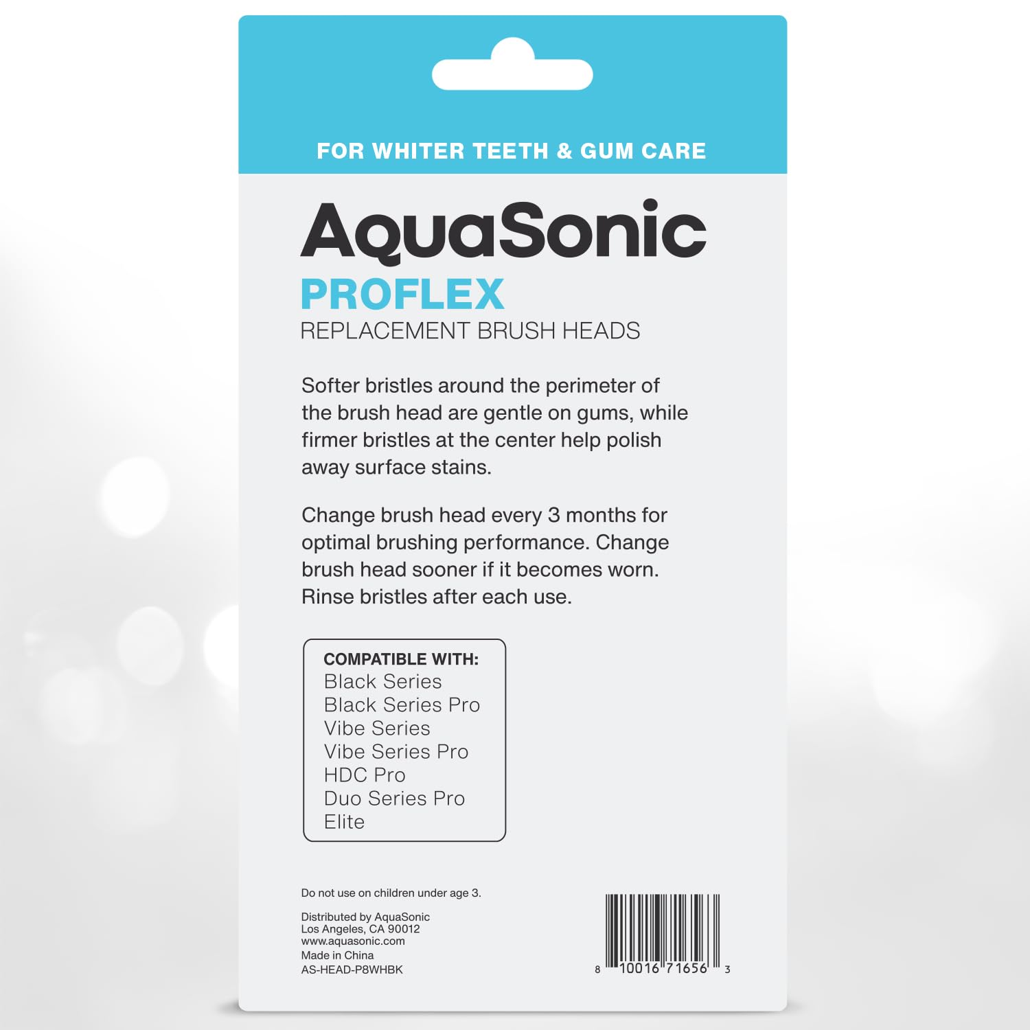 Set of 8 AquaSonic genuine Proflex replacement toothbrush heads for whiter teeth and gum care, compatible with AquaSonic toothbrushes.