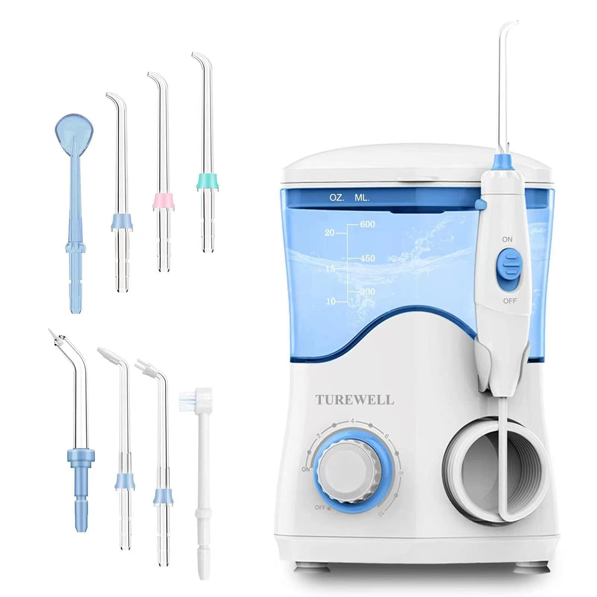 TUREWELL FC162 Water Dental Flosser for Teeth/Braces – White, rubber