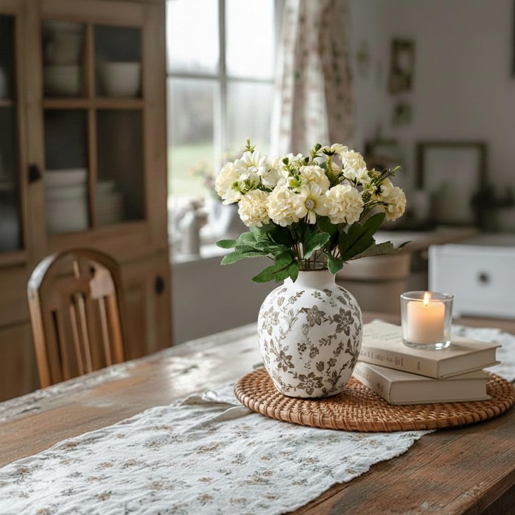 SIDUCAL Ceramic Vintage Vase, 5.83 Inch Retro Ice Cracked Chinoiserie Floral Vase, Rustic Farmhouse Vases for Home Decor