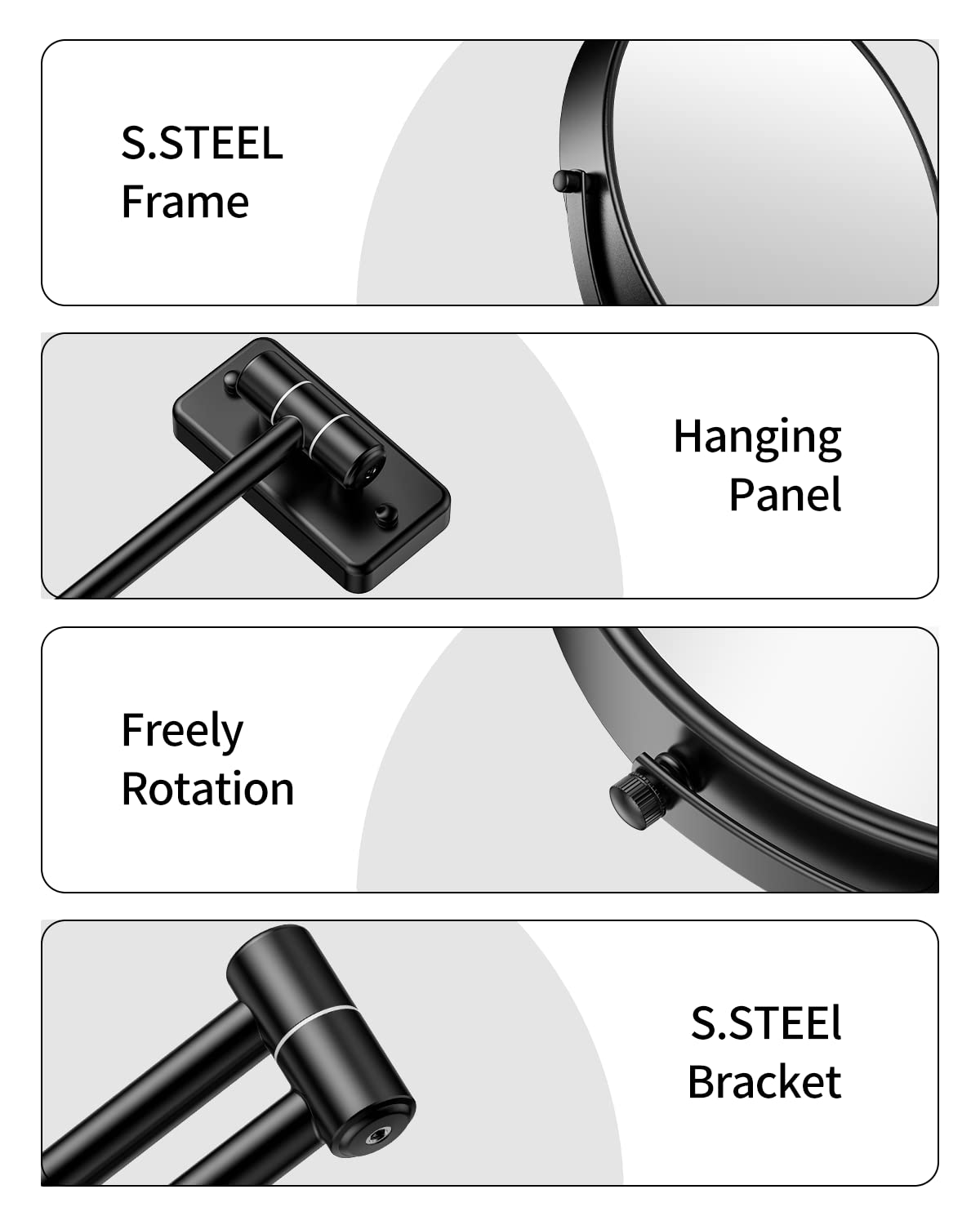 Gospire 9" Large Size Wall Mount Magnifying Mirror, 1X/10X Magnification Double-Sided, 360° Swivel Extendable Cosmet