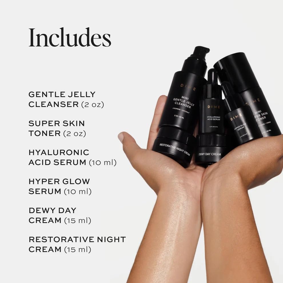 DIME Beauty The Works Discovery Set - 6-Piece Skincare Kit - Product Imagery