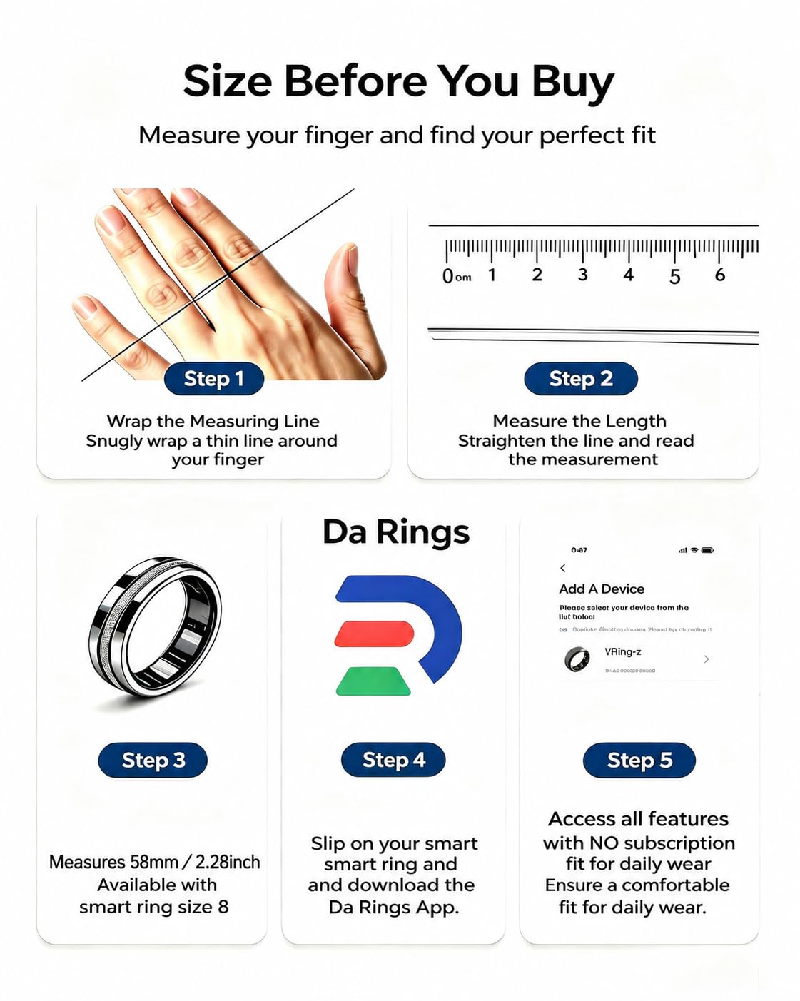 Wollet Smart Ring for Women & Men, Smart Ring Sleep Tracker, No Subscription – packaging and label