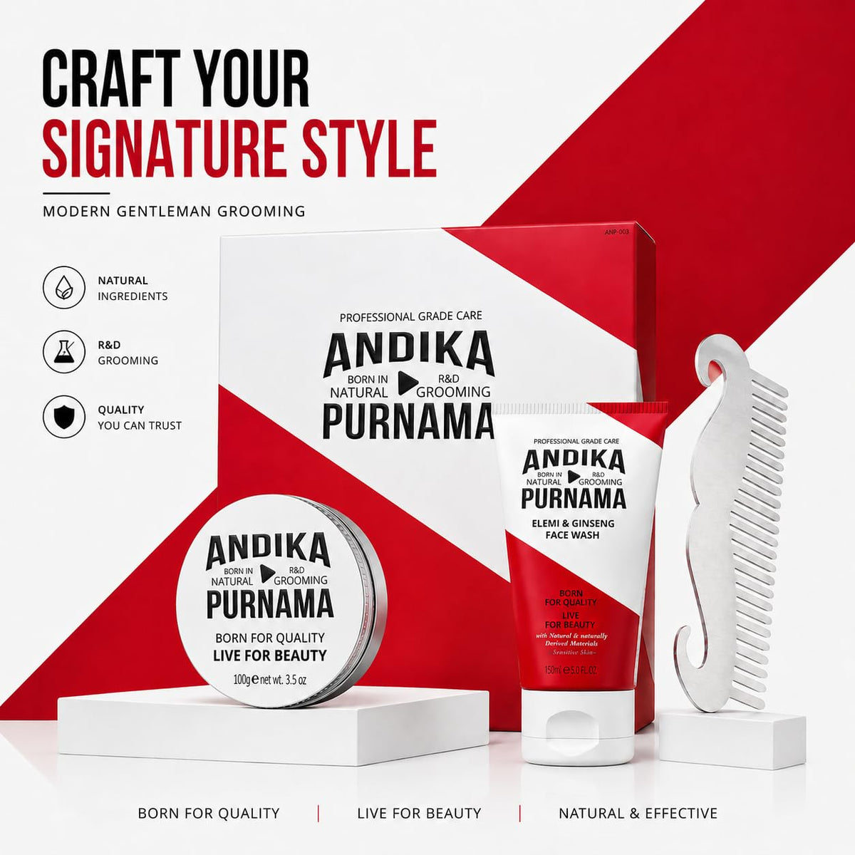 abablata Men's Grooming Kit with Face Wash & Hair Styling Paste, 2-Piece Gift Set – alternate angle