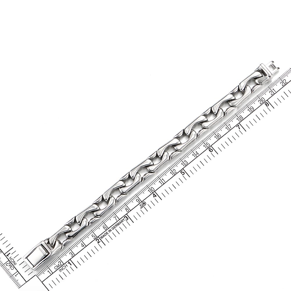 COOLSTEELANDBEYOND Men’s Polished Steel Link Bracelet, Modern Chunky Mariner Chain, Minimalist Heavy-Duty Wristband – Si