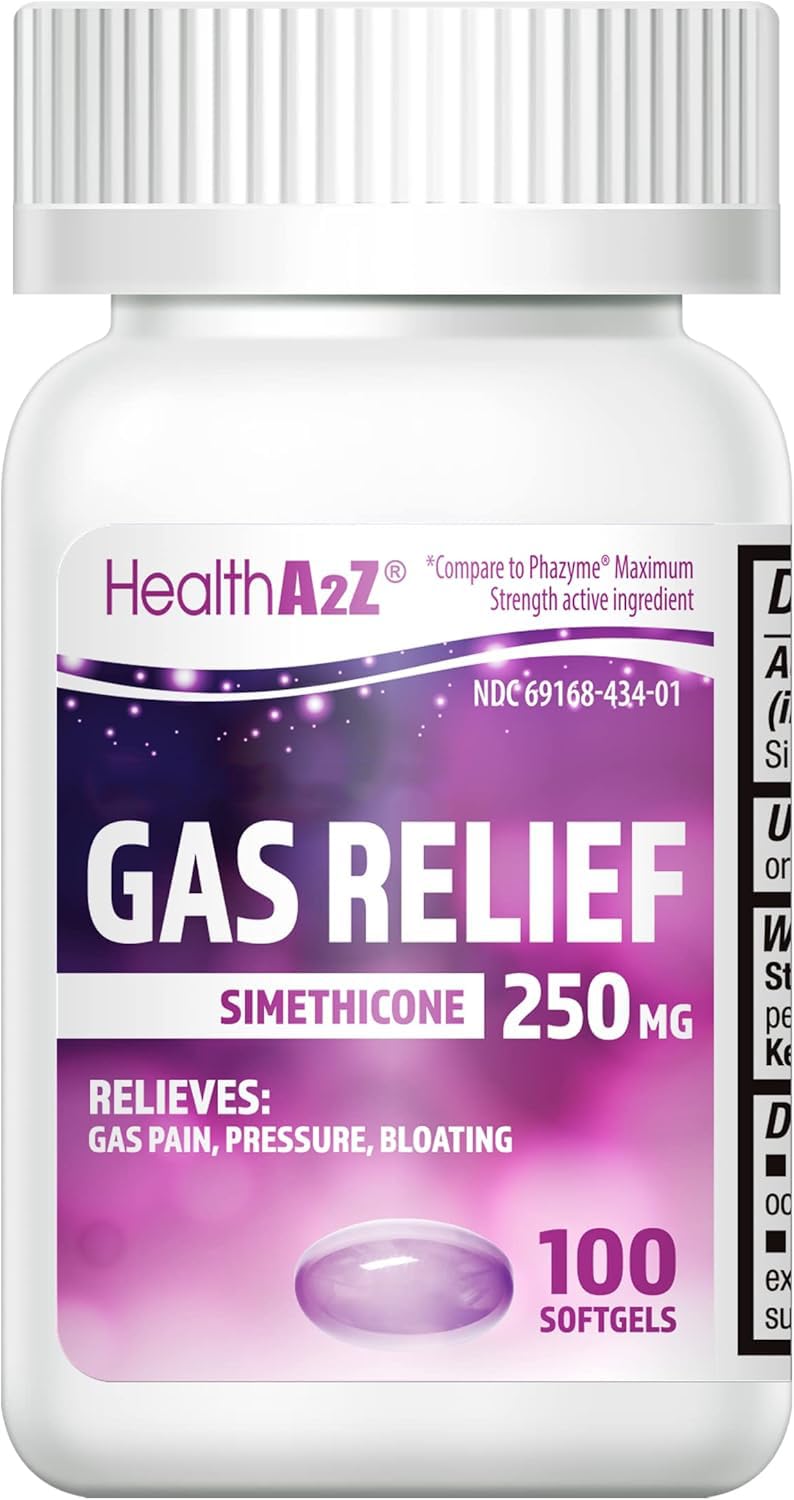 HealthA2Z® Gas Relief, Simethicone 250mg, Max Strength, 100 Purple Softgels