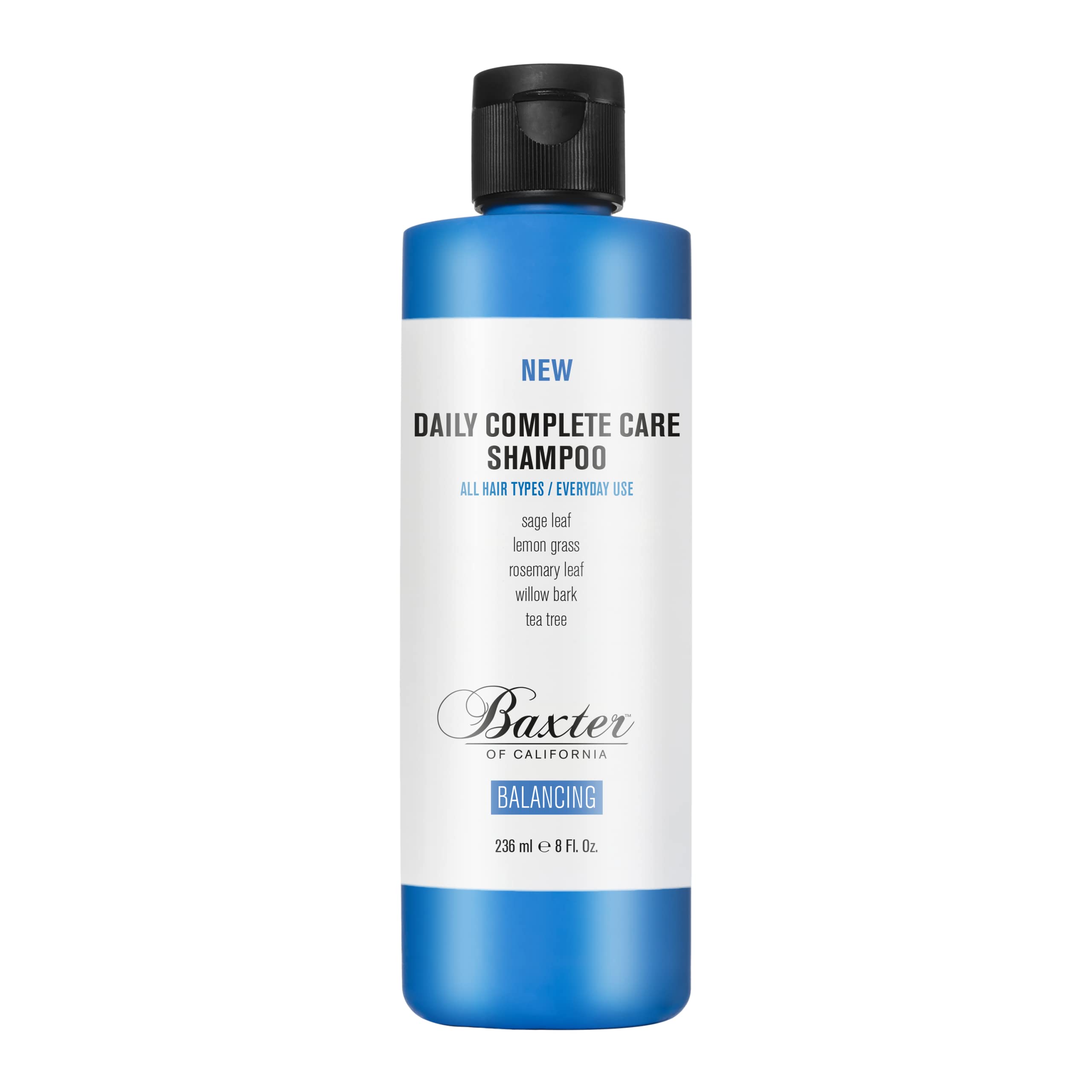 Baxter of California Daily Complete Care Shampoo 8 oz bottle showing the white and blue label with product details