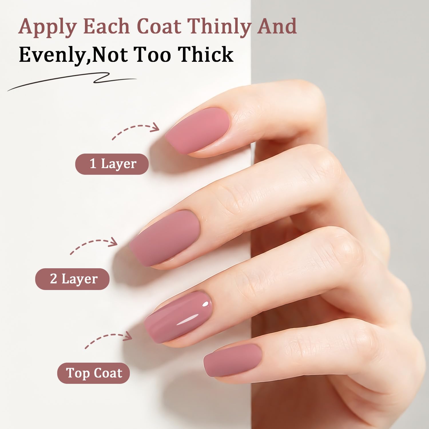 OpenLive Dusty Rose matte nail polish in large 16.5ml bottle, quick drying formula, showcasing the smooth, matte finish on nails.