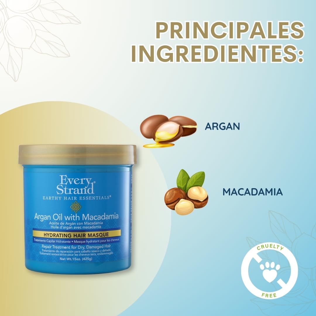 Every Strand Argan Oil with Macadamia Hydrating Hair Masque in 15 oz, showing the moisturizing hair treatment jar with label.