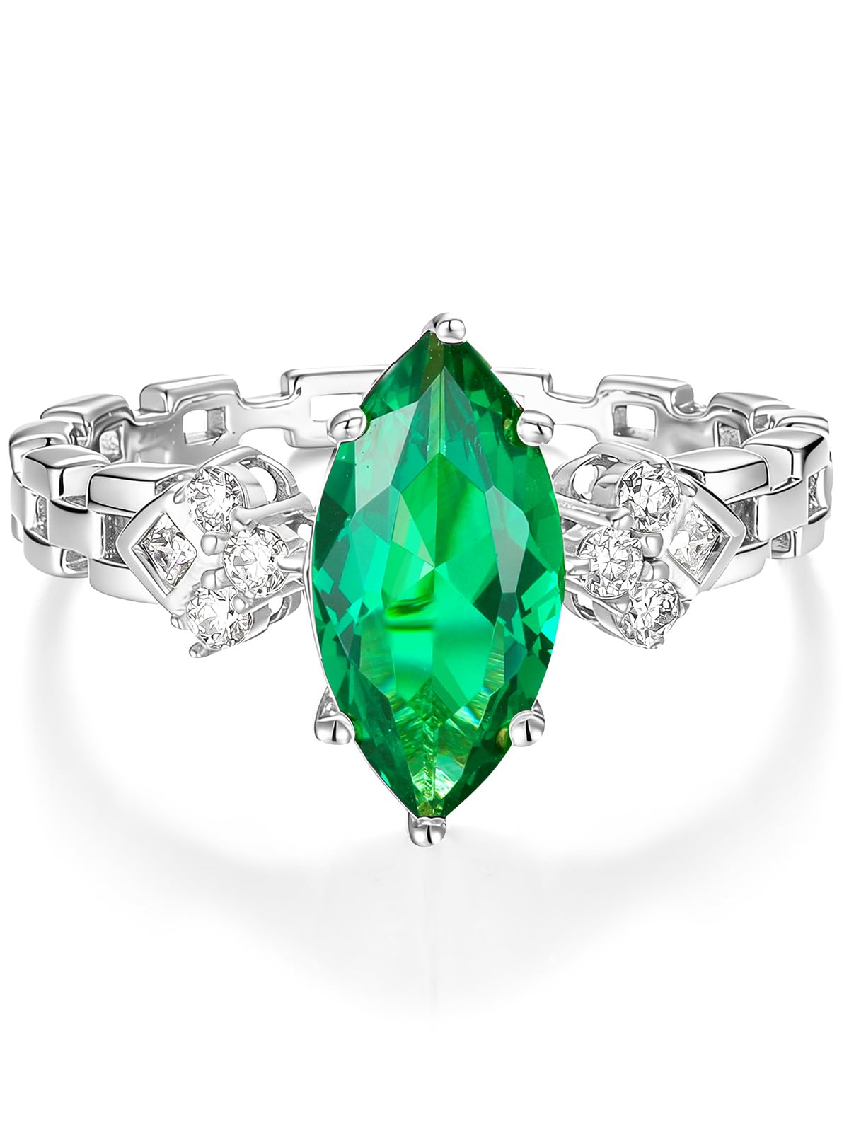 Wyyxl Lab Grown or Created Emerald/Ruby/Sapphire Engagement Rings 925 Sterling Silver Moissanite Diamond Ring for Women 