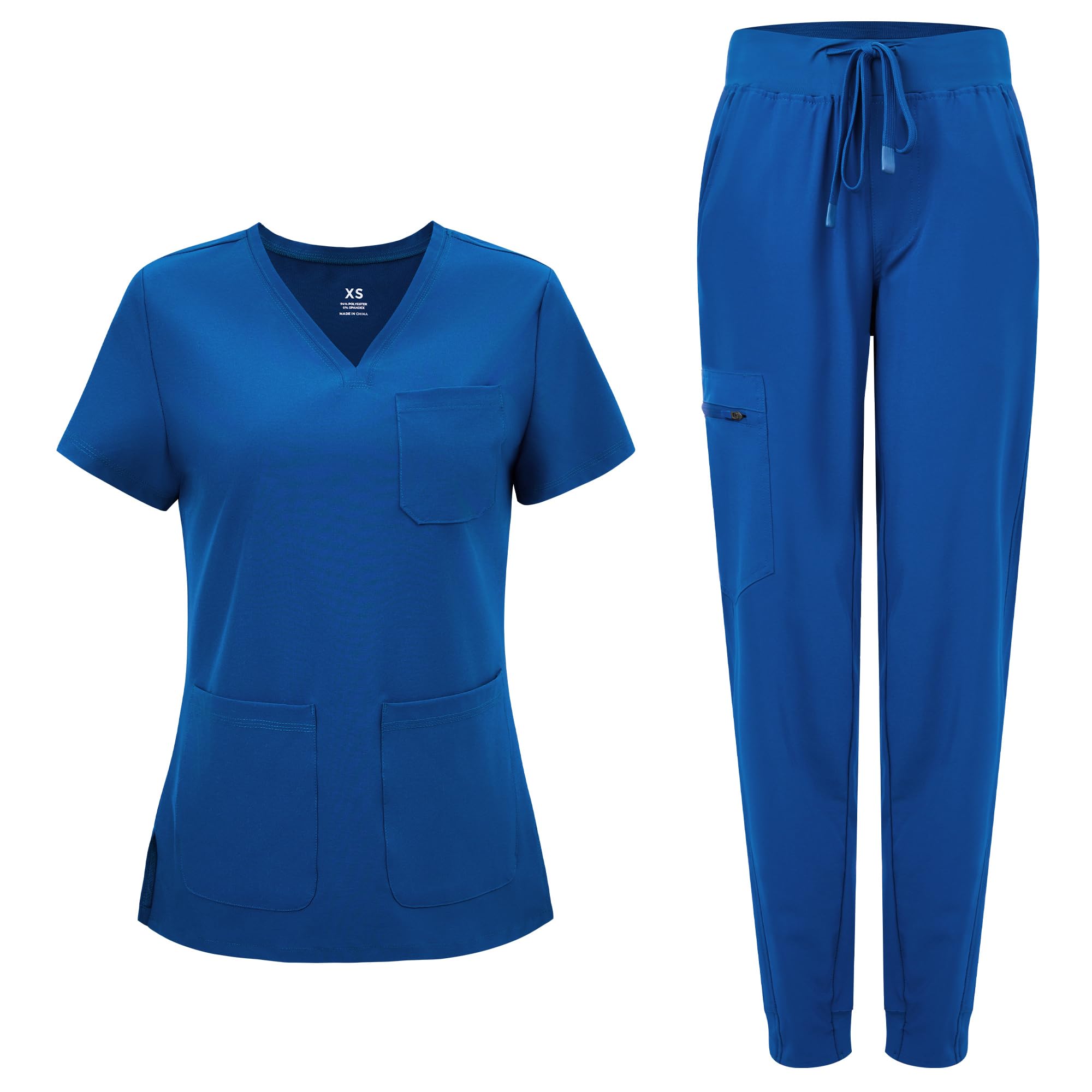 COZYFIT Scrubs for Women Set - Curved V-Neck Top & Jogger Pants - Product Imagery