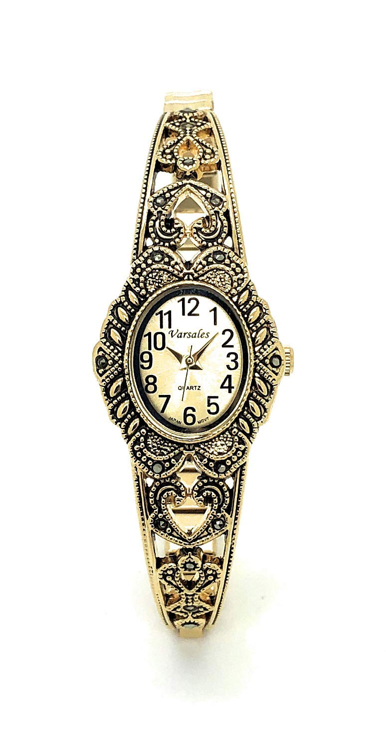 VERSALES Ladies Elegant Oval Marcasite Stretch Elastic Band Fashion Watch Varsales – close-up detail