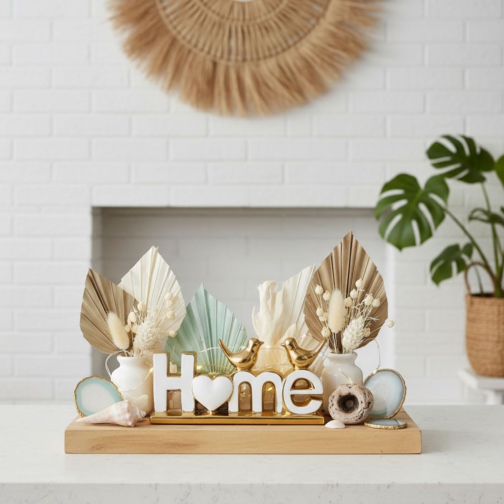 GAOSHENG Ceramic Home Letter Sign with Bird Statues,Modern Black Gold Tabletop Decor for Entryway,TV Stand & Floating Sh