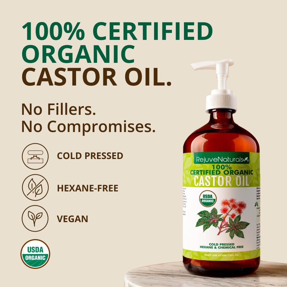 RejuveNaturals Organic Castor Oil (16oz Glass Bottle) + 100% Pure & Natural Vitamin E Oil (2oz) | Ultimate Hair, Lash & Skin Repair Bundle | Cold Pressed, Hexane-Free, Non-GMO | Deep Moisture, Growth