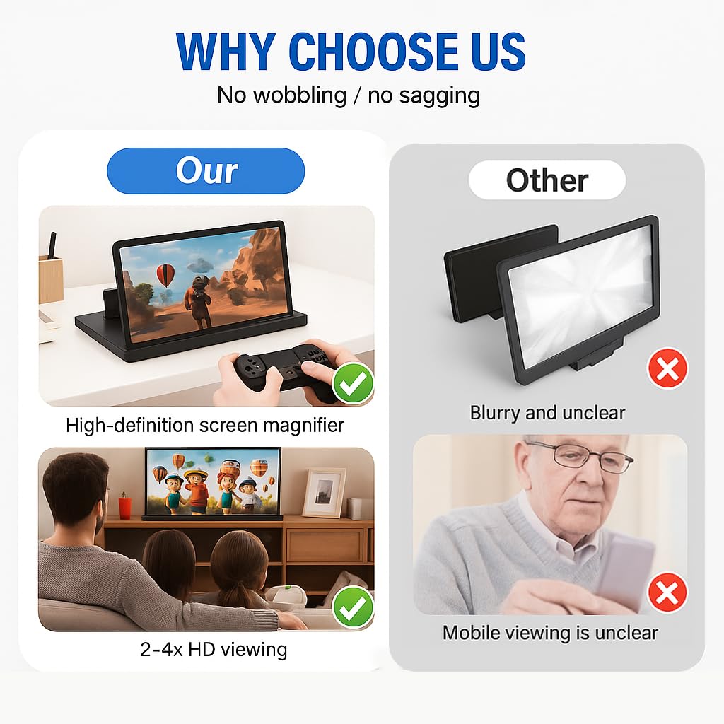 AIPULL Screen Magnifier for Cell Phone with Adjustable Stand, Foldable Phone Screen Magnifier for Movies & Videos, Hands