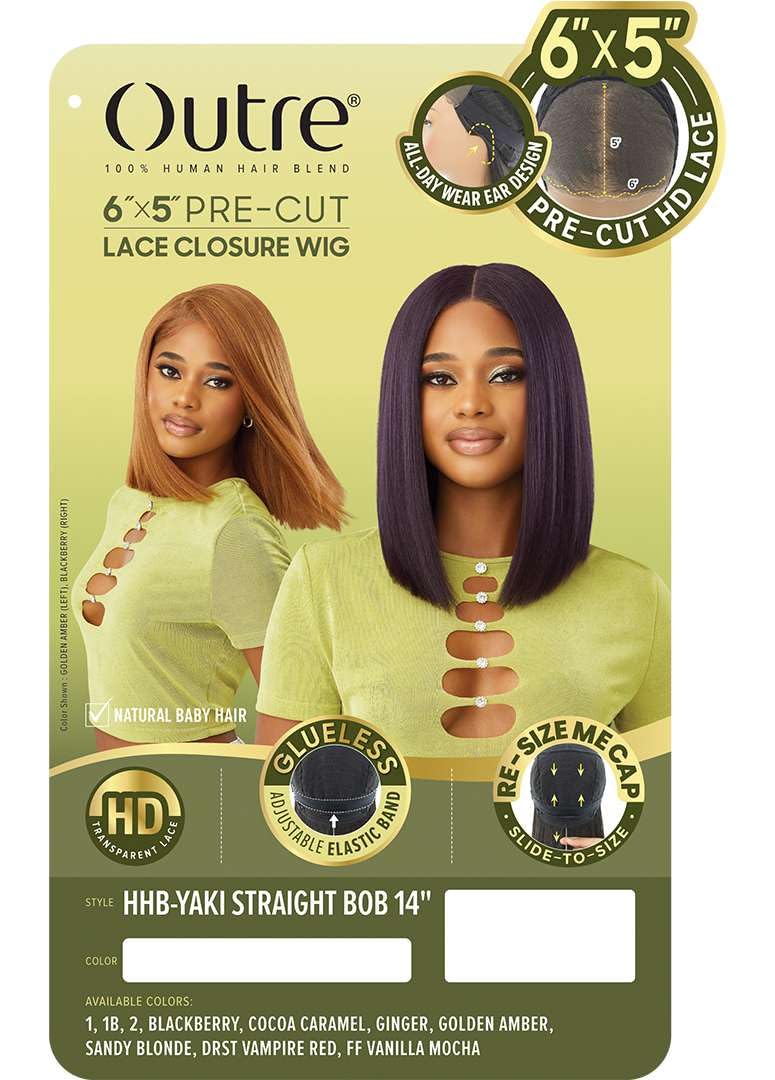 Outre 6X5 Pre-Cut Lace Closure Wig - Human Hair Blend - Yaki Straight Bob 14" (BLACK BERRY) – product photo (Wigs)
