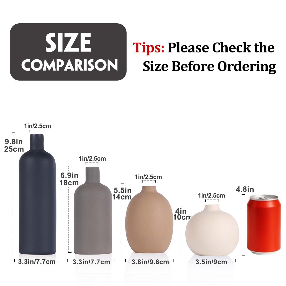 QIANLING Ceramic Vase Set of 4, Modern Vases Home Decor, Neutral Decorative Vase for Bouquet Pampas Grass Dried Fresh Fl