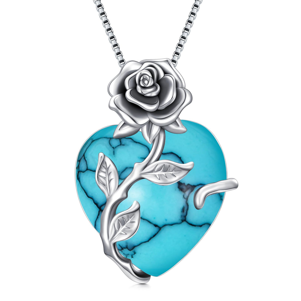 OCJ Birthstone Necklace for Women 925 Sterling Silver Rose Flower Heart Birthstones Pendant Necklace Fine Jewelry Annive