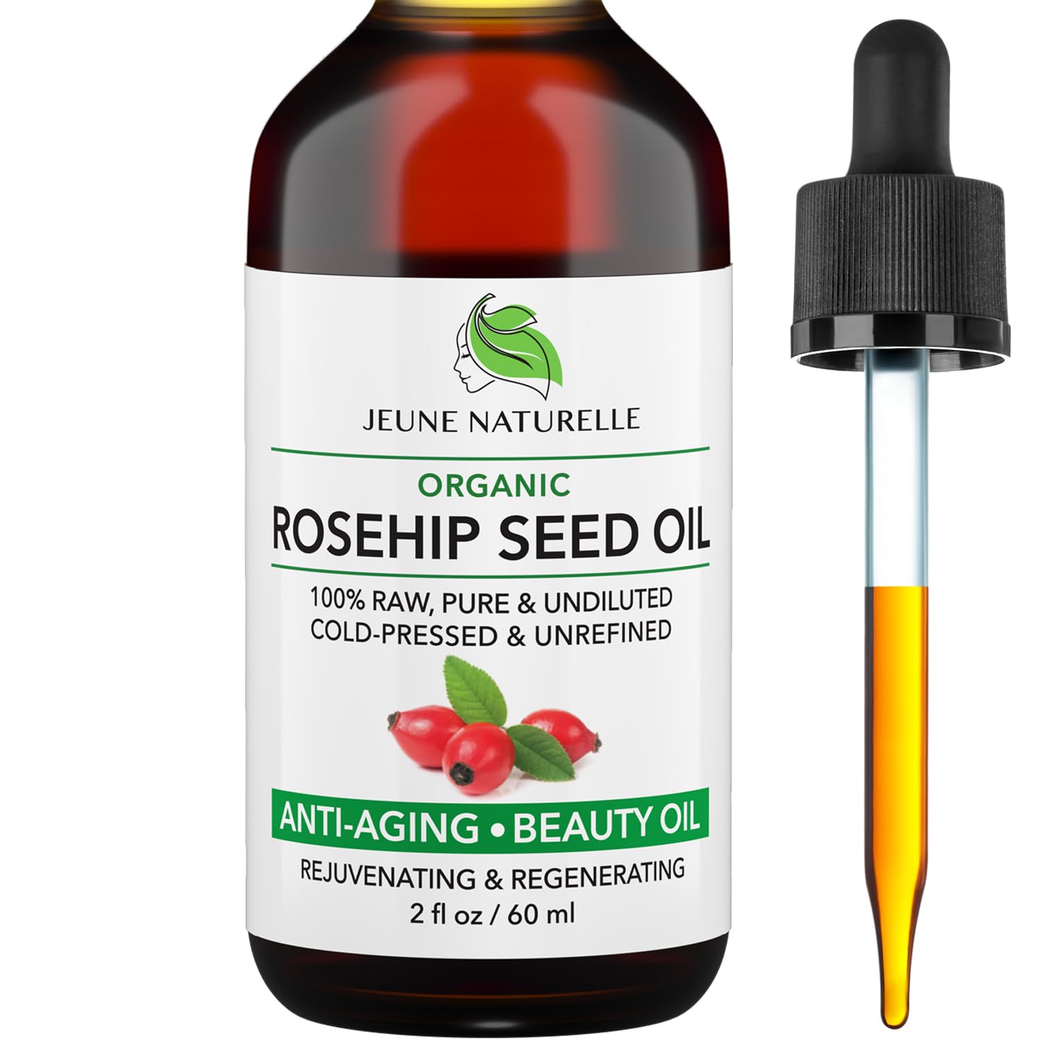 Rosehip Oil, 100% Pure, Raw, Cold Pressed, Unrefined, - Product Imagery