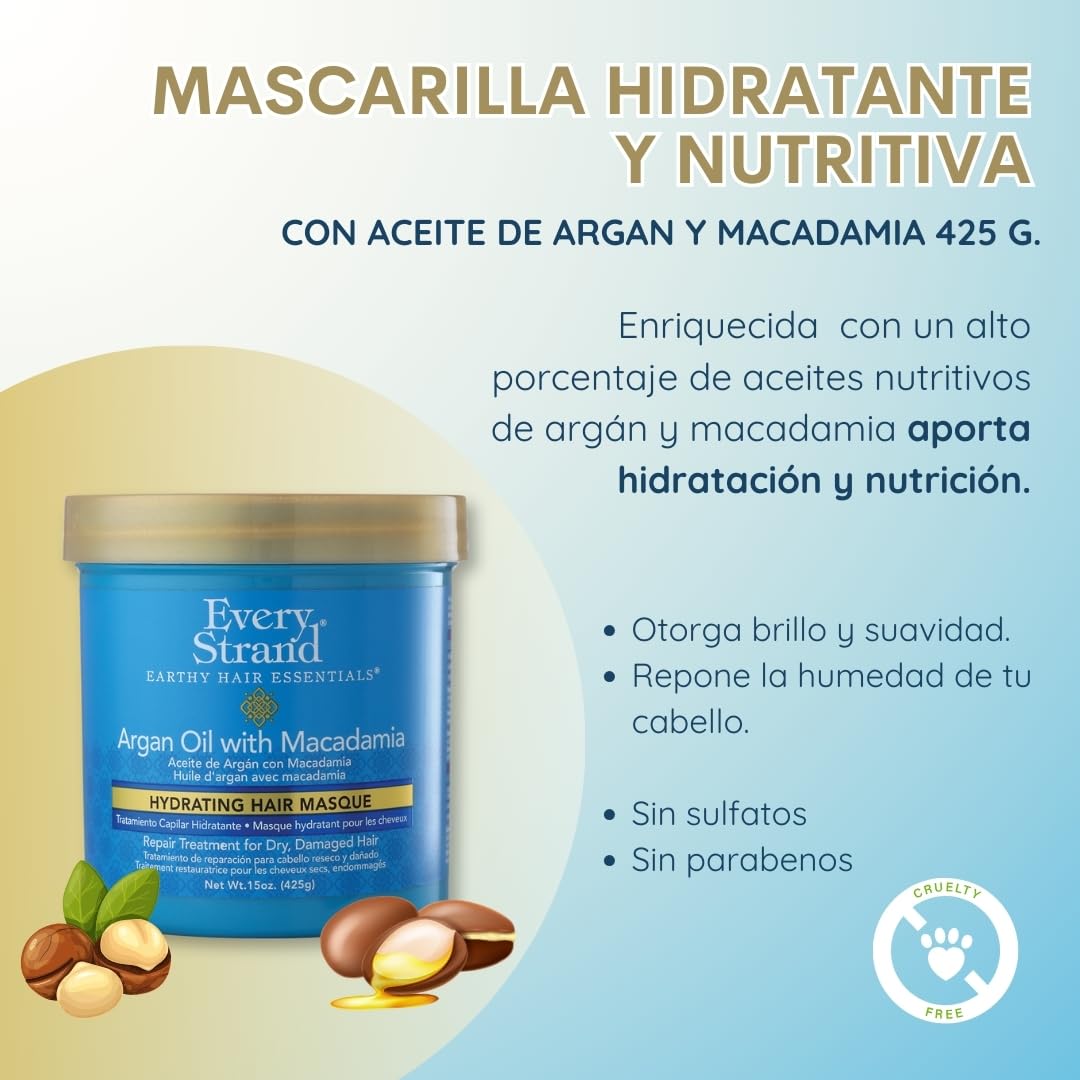 Every Strand Argan Oil with Macadamia hydrating hair masque in a 15 oz jar, moisturizing hair care product with natural ingredients.
