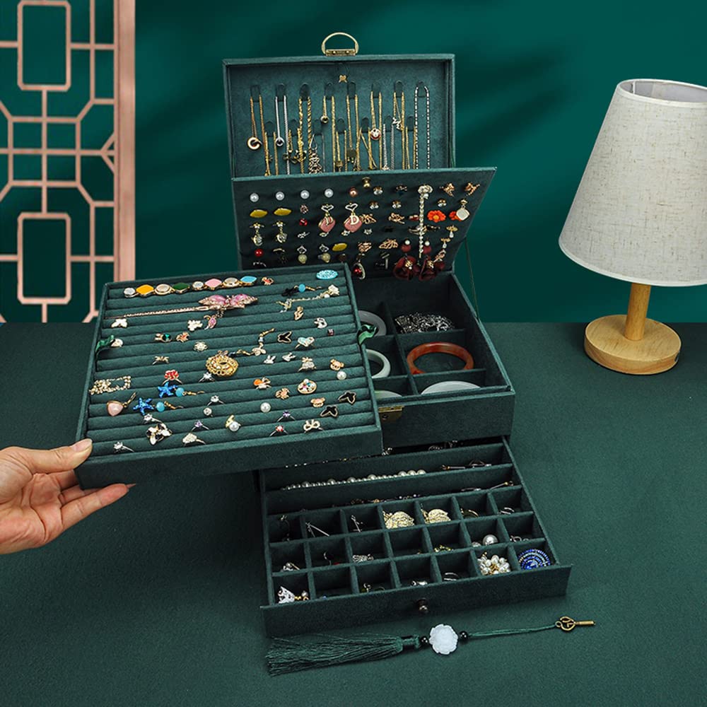 GYJOYERO Jewelry Organizer 5 Layers Velvet Square Jewelry Box Women Necklace Ear studs Display Bangles Large Jewelry Sto