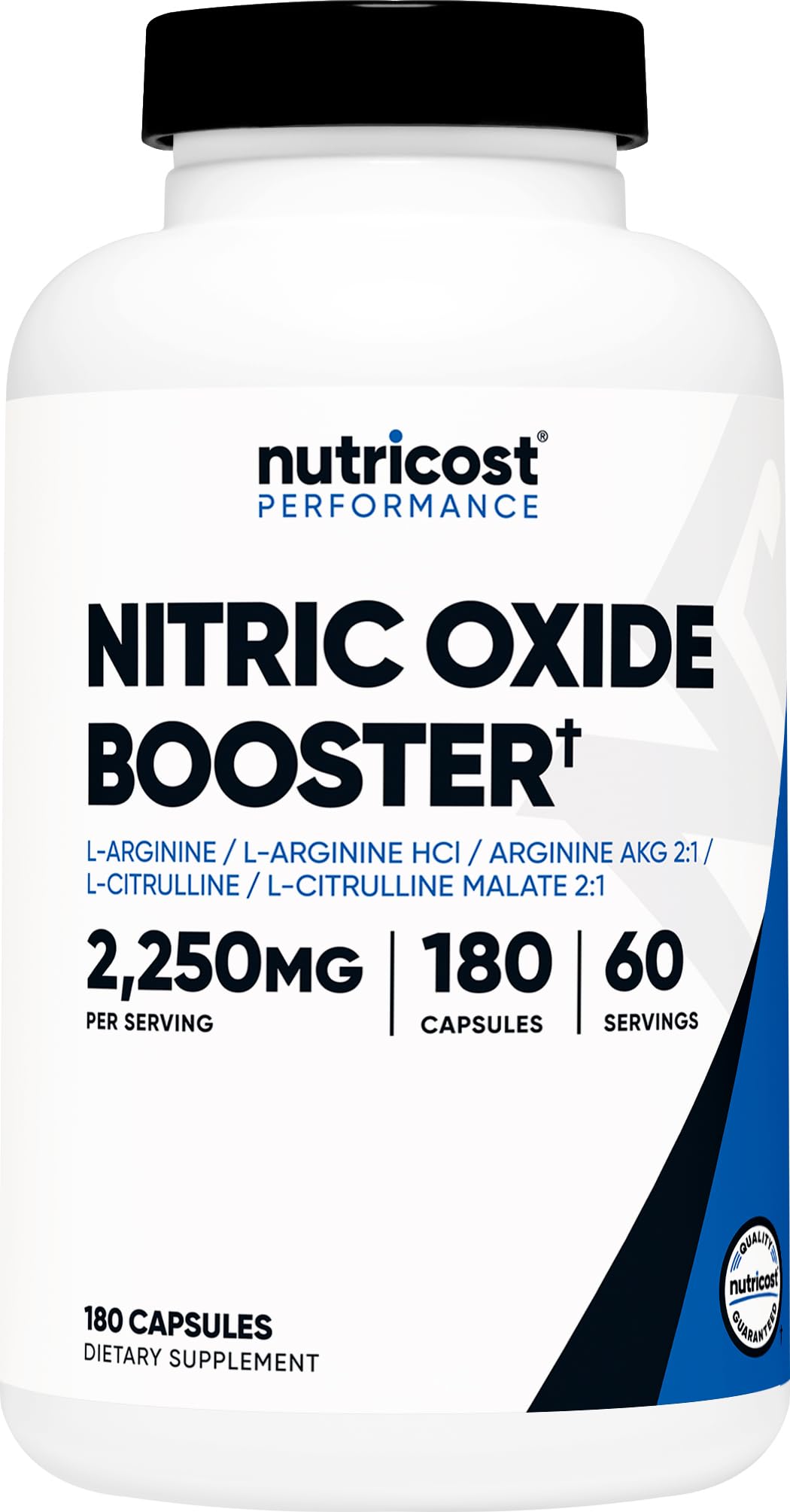 Nutricost Nitric Oxide Booster 2250mg, 180 Capsules, Gluten Free - Product Imagery