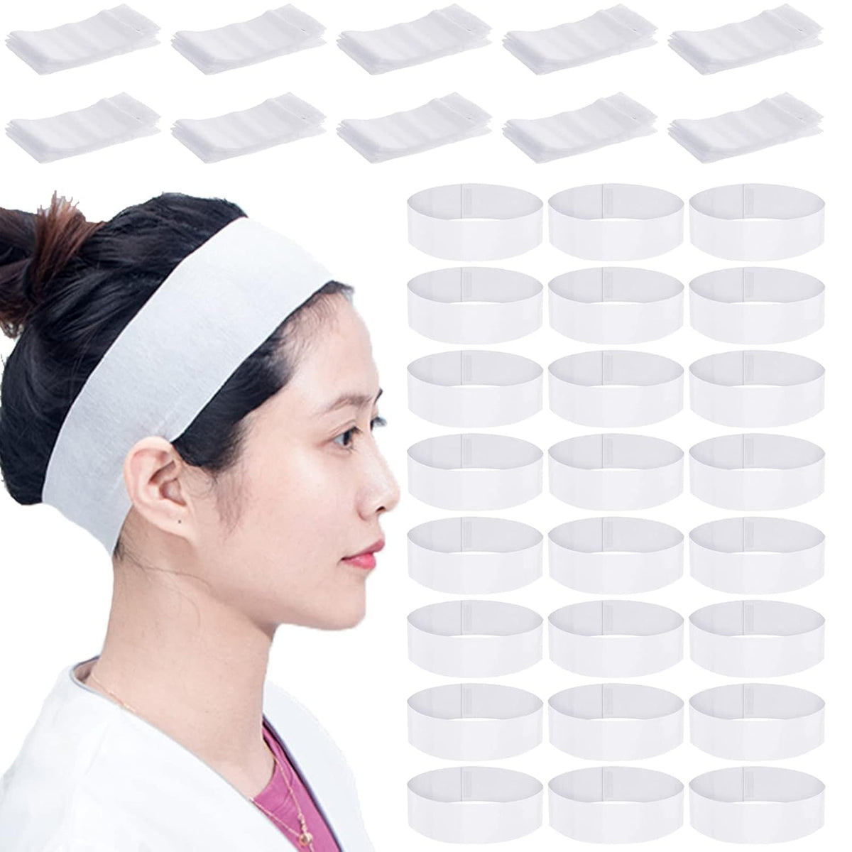 200 Piece Disposable Spa Facial Headbands with Adjustable - Merkaunis Official Imagery - 2