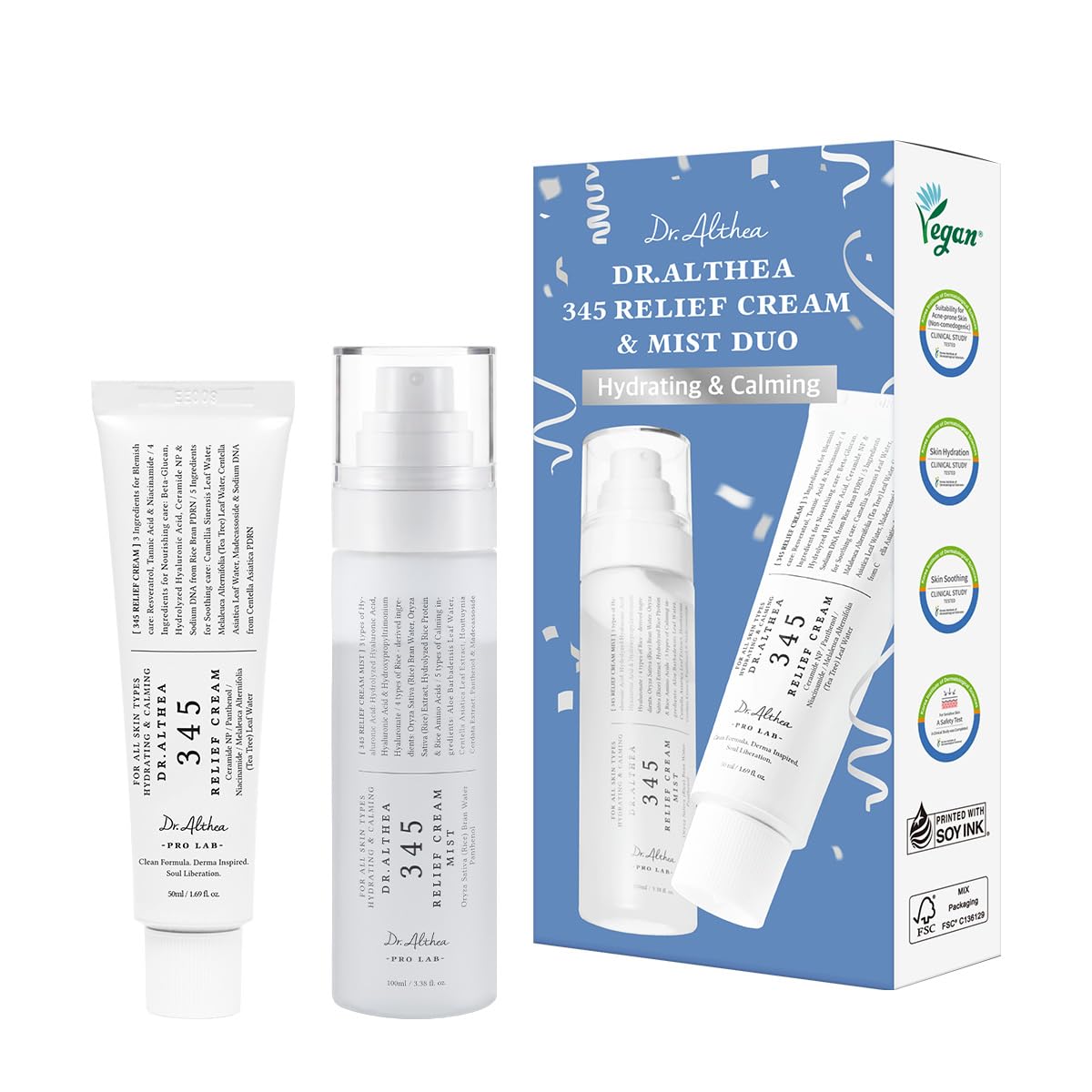 345 Relief Cream & Mist Duo, Korean Vegan Skin Care Set - Product Imagery