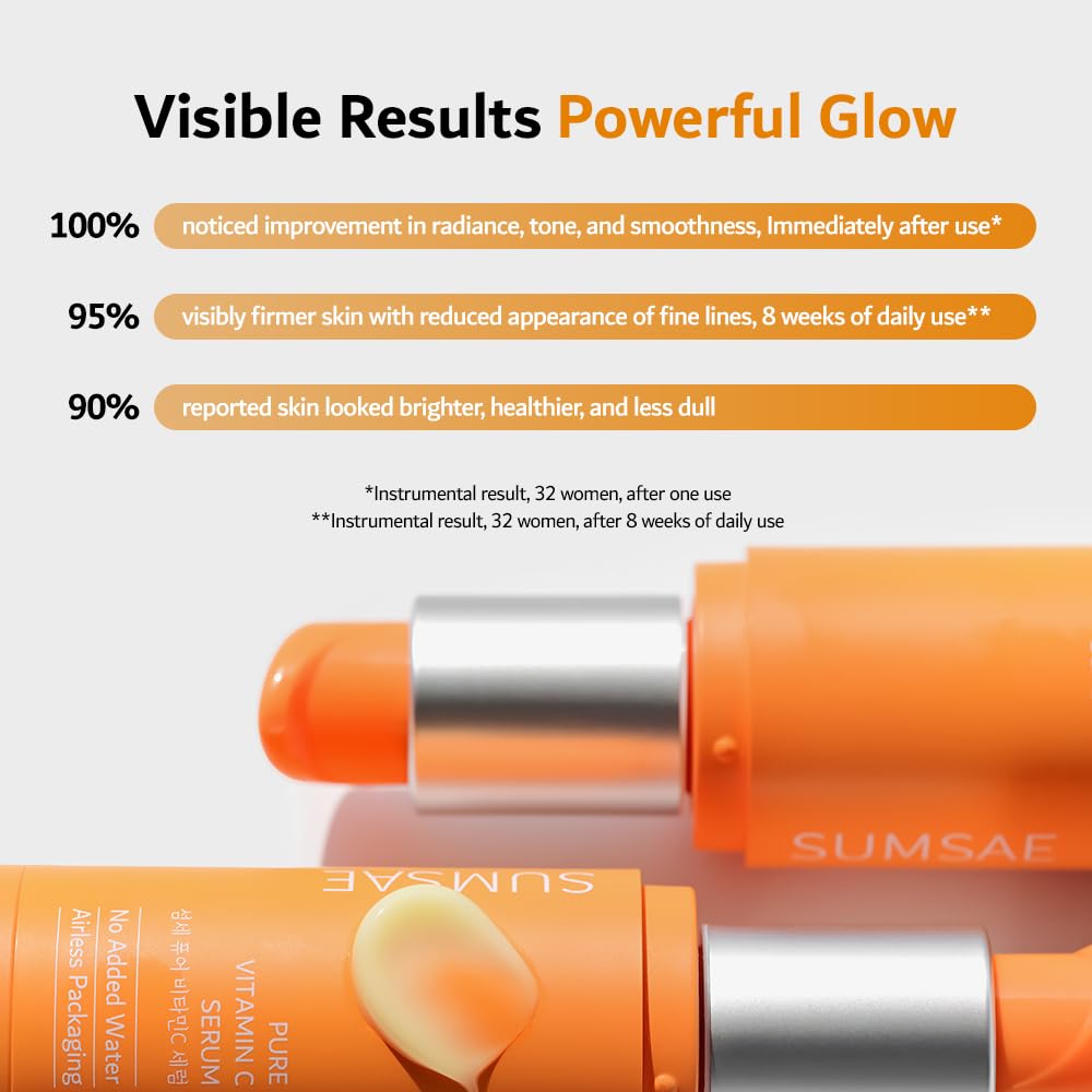 SUMSAE Pure Vitamin C Serum - Korean Skincare with Vitamin 10.5%, Waterless (No oxidation formula), Special Airless Pump