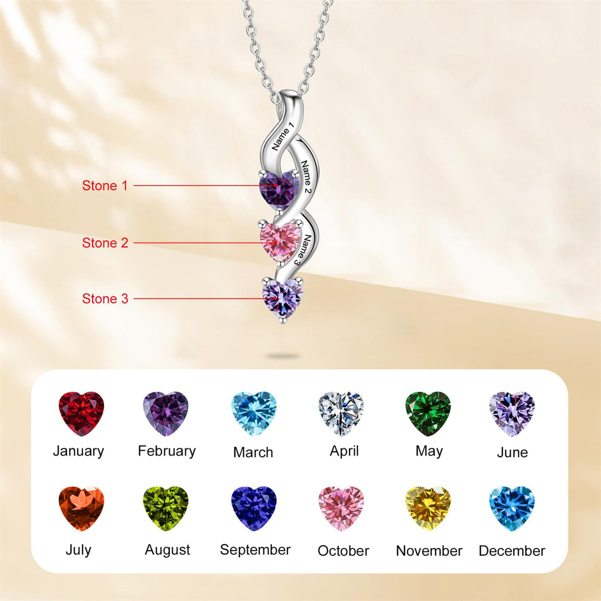 ORFAN Personalized S925 Mothers Name Necklace with 1-6 Simulated Birthstones – packaging and label