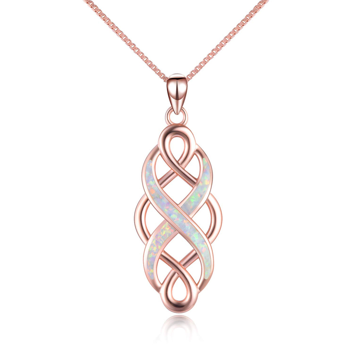 YFN Irish Celtic Knot Created Opal Pendant Necklace Sterling Silver Black Necklaces for Women Men 18" – product phot