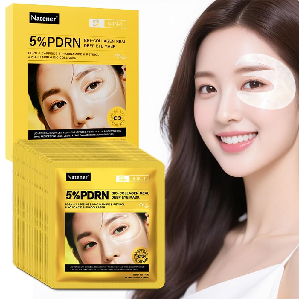 Natener 15 Pairs 5% PDRN Under Eye Patches, 6-in-1 Bio-Collagen 360° Eye Patches for puffy eyes, dark circles & Wrinkle 