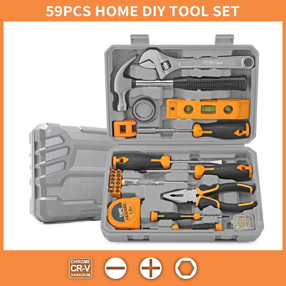 Psytfei 59 PCS DIY Household Tool Kit Portable Magnetic Hand Tool Set for Home Garage Office Repairs Maintenance Tools w