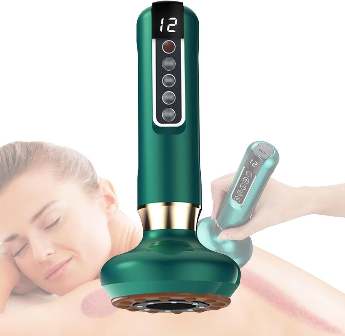 KINGJOY Electric Body Sculpting Massager with 12-Level Vacuum Suction, Heat, Vibration & Red Light, Rechargeable Cordles