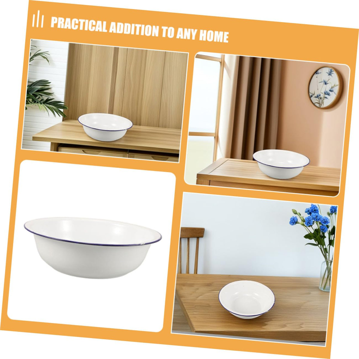TOGEVAL Vintage White Enamel Foot Bath Basin, Large Capacity 34cm – full view