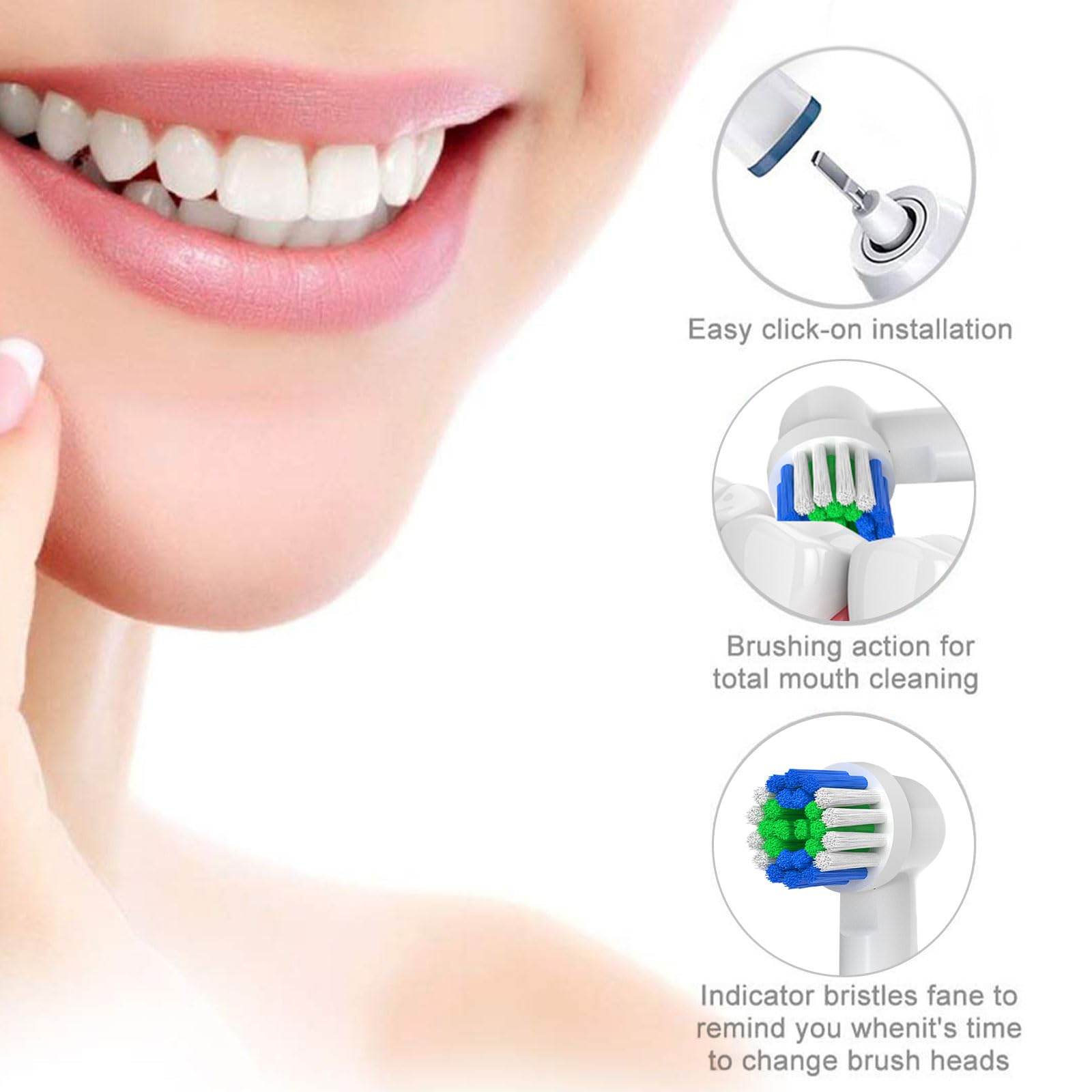 GENKENT Replacement Toothbrush Heads for Oral-B, 20-pack, compatible electric toothbrush heads, with soft bristles and universal fit.