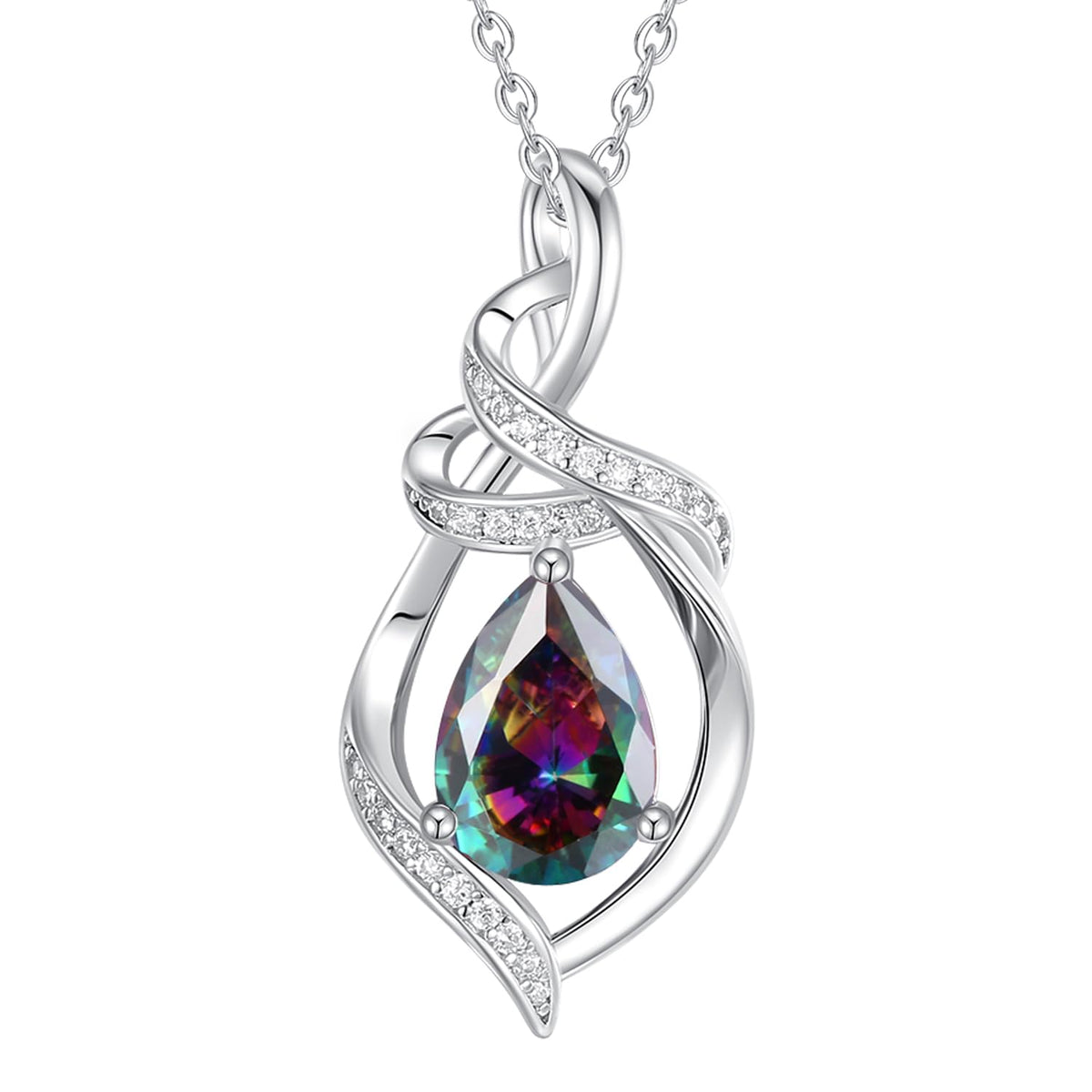 FANCIME Birthstone Necklace for Women Sterling Silver Teardrop Pendant – product photo (Pendant Necklaces)