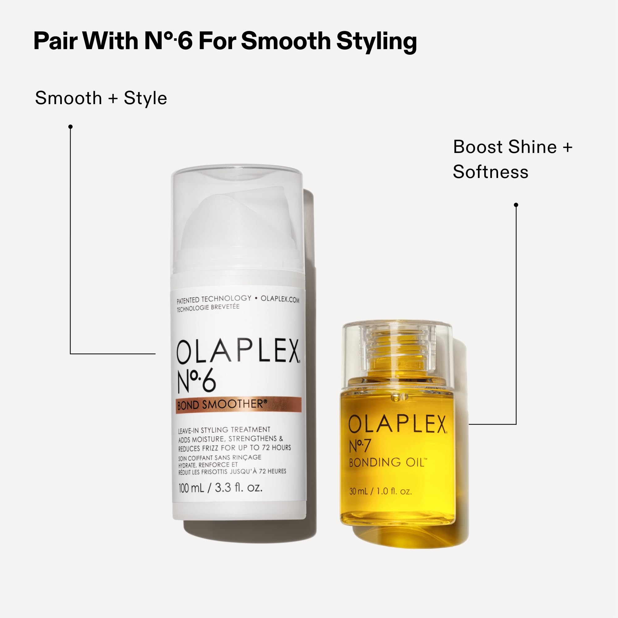 Olaplex No.7 Bonding Hair Oil bottle showing high shine, 30 mL size, with dropper applicator and sleek packaging.