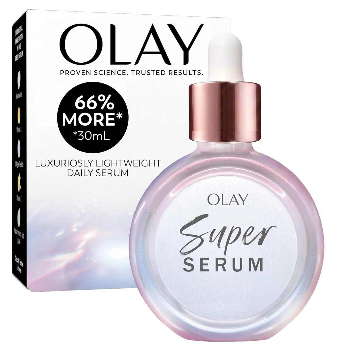 Olay Super Serum - Glow Serum for Face - Activated Niacinamide, Vitamin C & E, Collagen Peptide, AHA - 5-in-1 Benefits -