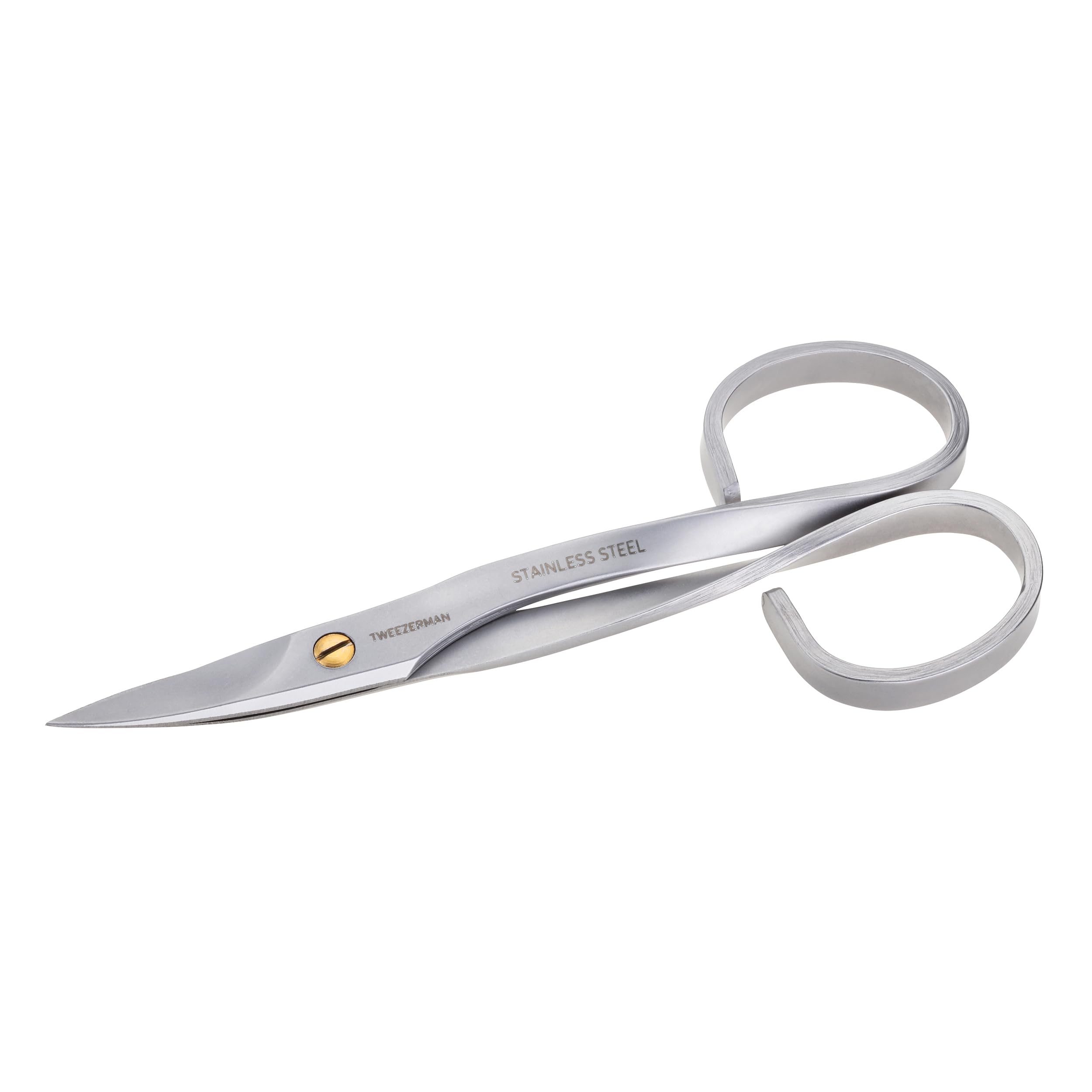 Tweezerman stainless steel nail scissors with precision cutting tips for precise grooming and nail trimming.