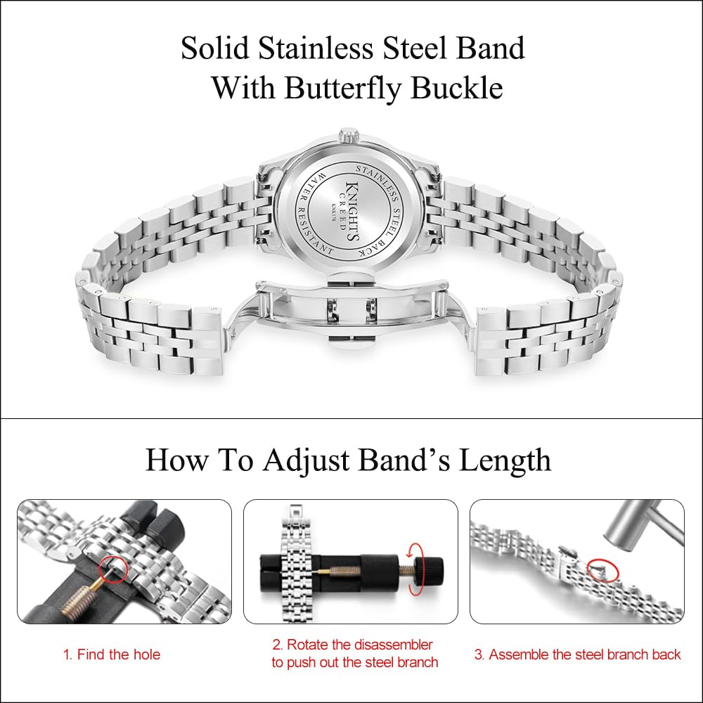 KNISKRED Easy Reader Dress Watch for Women – back view and specifications