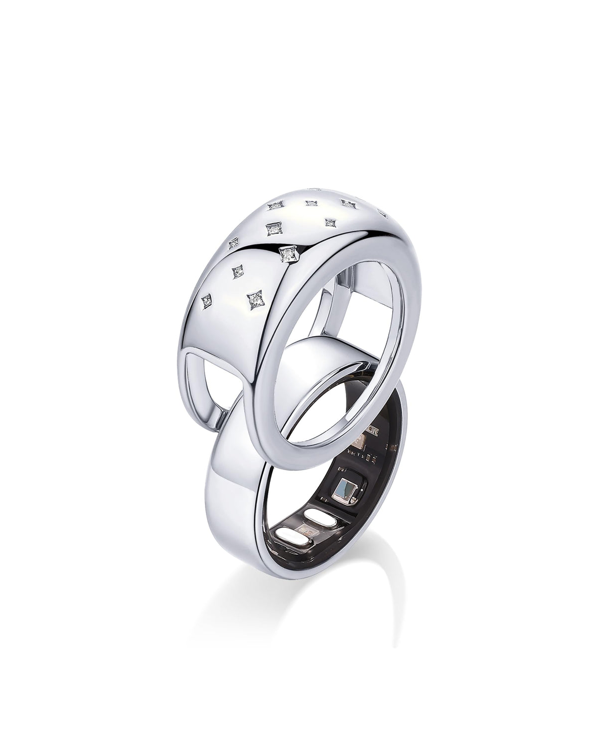 PAVOI CZ Smart Ring Cover Compatible with Oura Ring Gen 5 - White Gold, 6 – back view and specifications