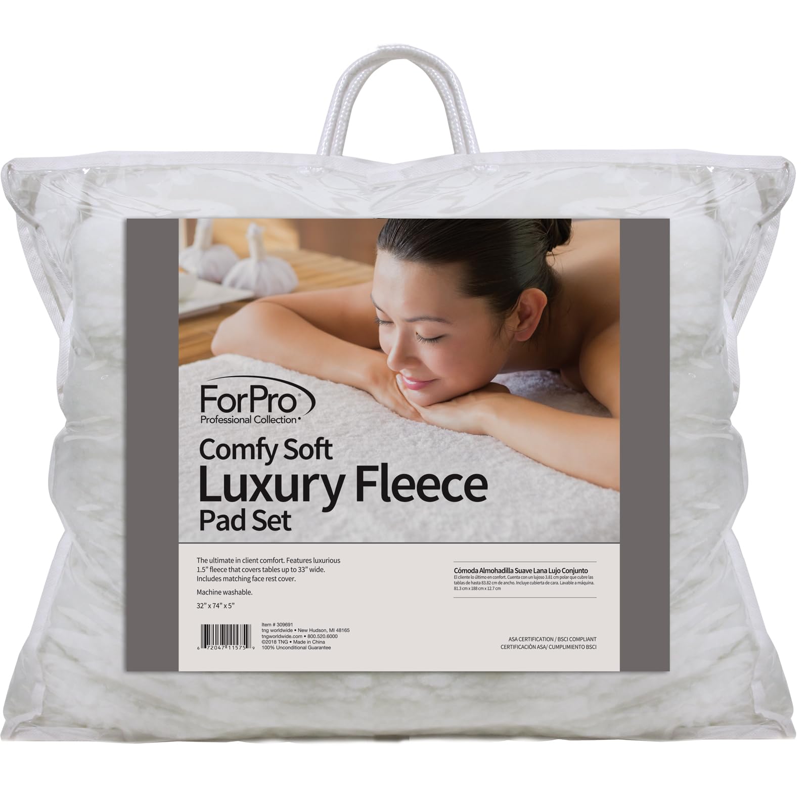 ForPro Professional Collection Comfy Soft Luxury Fleece Massage Pad Set, Extra Soft, Hypoallergenic, for Massage Tables, Includes Massage Table Pad and Face Rest Cover, 33” W x 74” L x 5” D